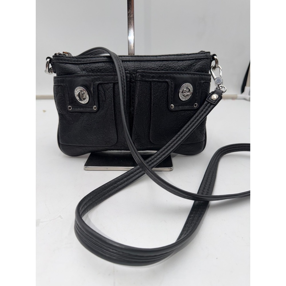 Marc by Marc Jacobs Black Pebbled Leather Crossbody Bag Turnlock Pockets